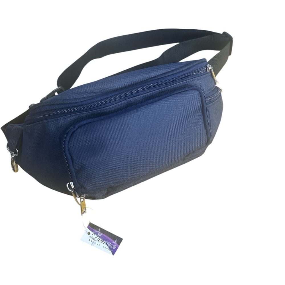 Navy Blue Crossbody or Waist Bag with zipper pockets